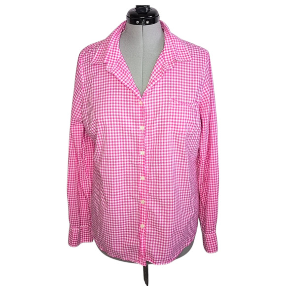 J. Crew Factory pink gingham button front shirt, women's size XL - Picture 1 of 9